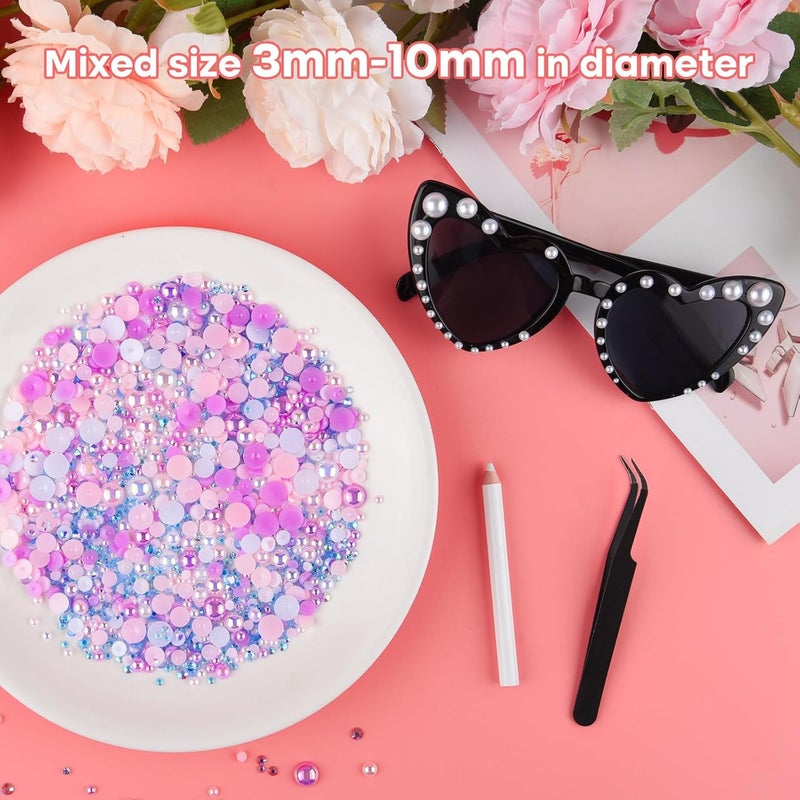 ASTARON 50g Mix Flatback Rhinestones Half Pearls for Crafts Mixed Size 3mm-10mm Flat Back Rhinestones for Crafts Flatback Pearls for Decorating Tumblers Mugs Nail Art Shoes (Pink Purple Series) - Image 3